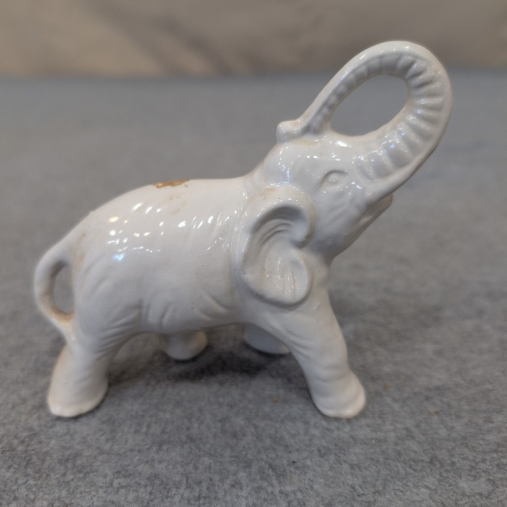 Vintage White Ceramic Elephant Figurine Trunk Up Good Luck Made in Brasil - Picture 1 of 6